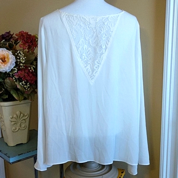 NEW PLUS 2X Top Blouse Peplum Pullover White Lace Sheer Vback Long Sleeve Decree - Picture 6 of 7